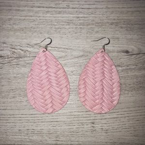 🍰 Pink Braided Leather Earrings | Silver Color